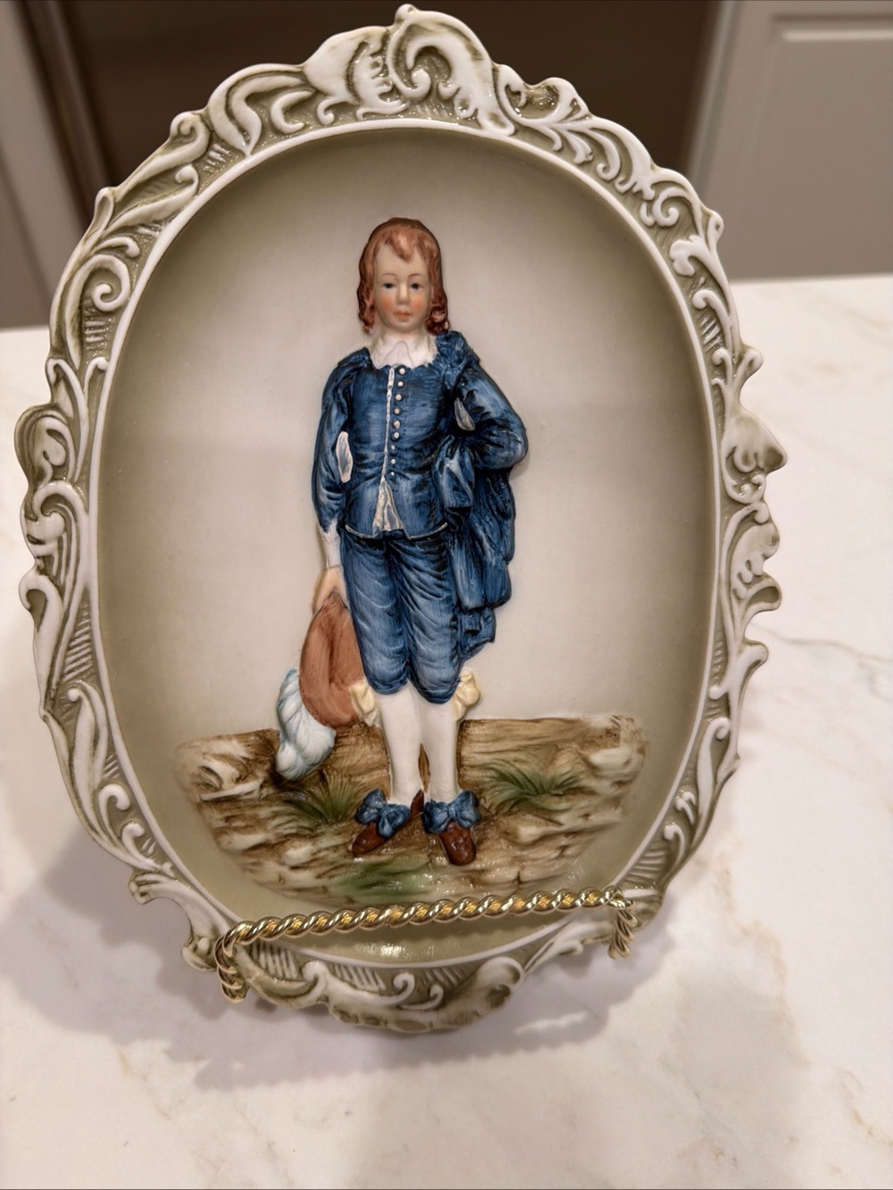 Vintage-Style Lefton Porcelain Wall Plaque Blue Boy Oval Made in Japan